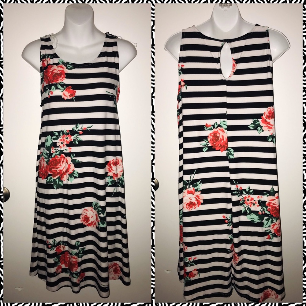 NEW Bobby Brooks rose tank dress Large Blk/Wh